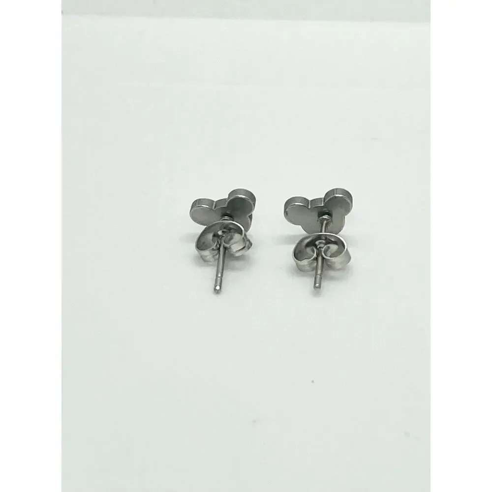 Silver Stainless Steel Mickey Mouse Silhouette Stud Earrings